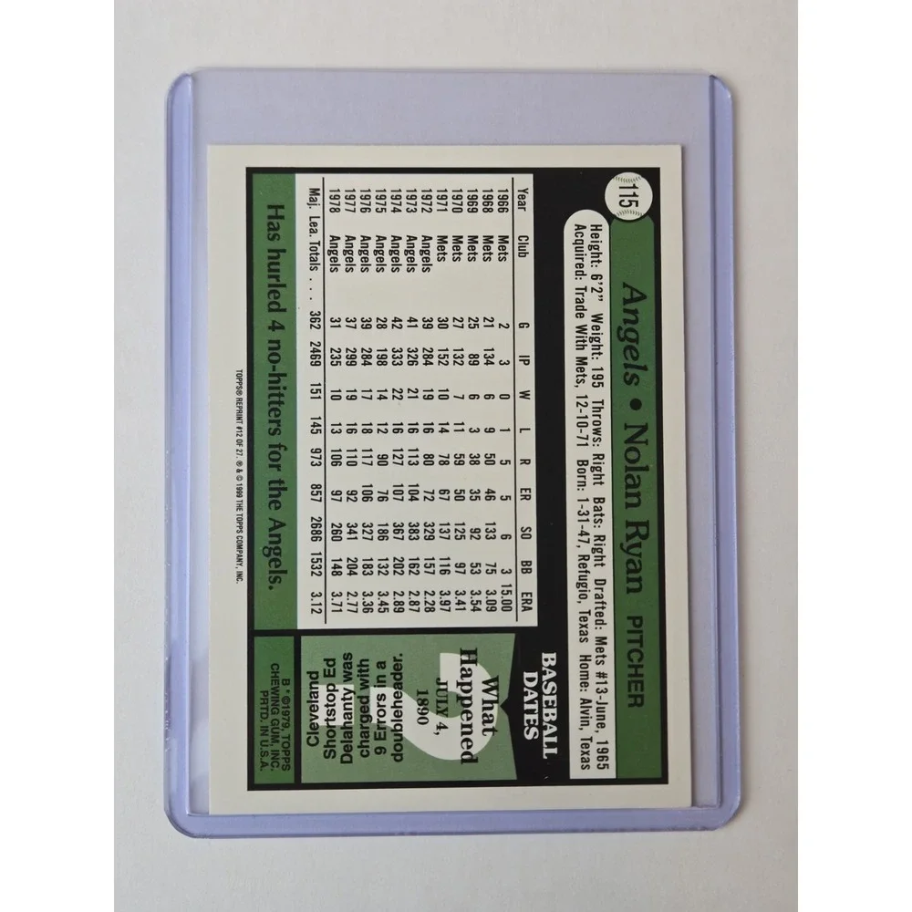 1979 Topps Nolan Ryan #115 HOF (Reprint)